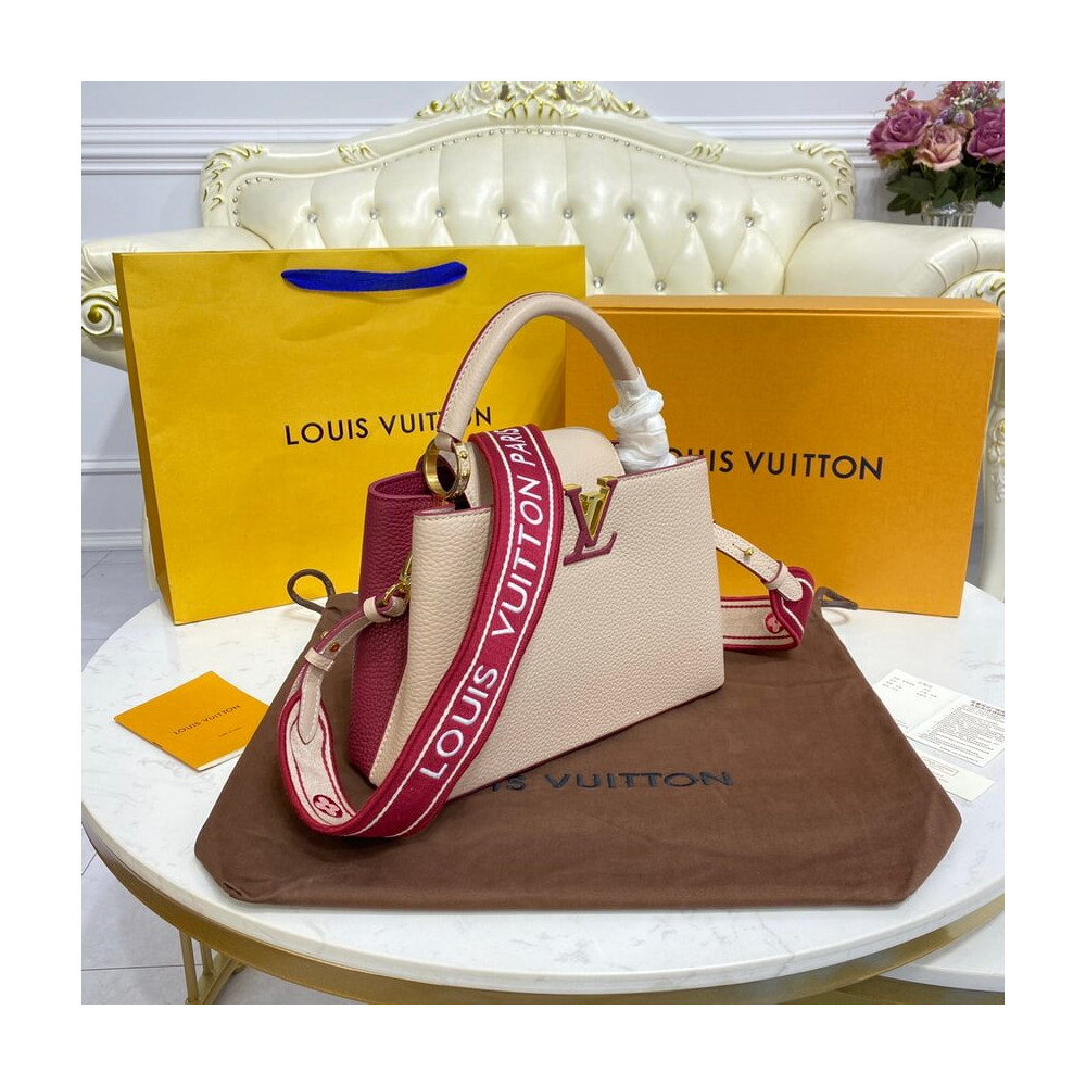 Louis Vuitton Capucines BB M59061 Eggshell/Lie de Vin Red