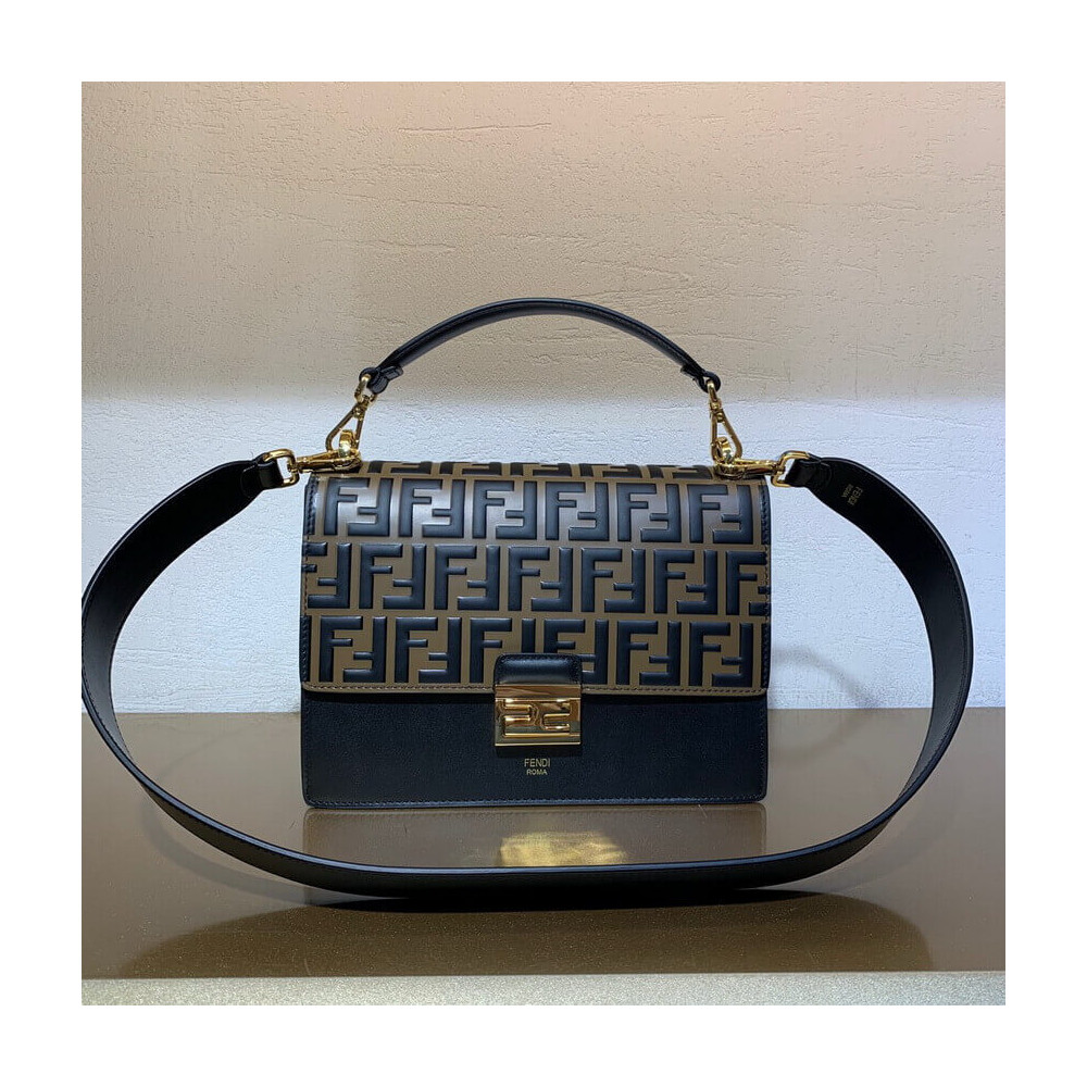 Fendi Black Leather Bag Kan I With Embossed FF Flap 8BT315