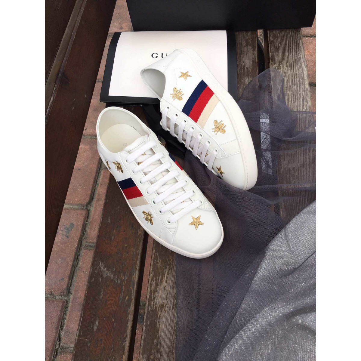 Gucci Ace Sneaker With Bees and Stars 498205