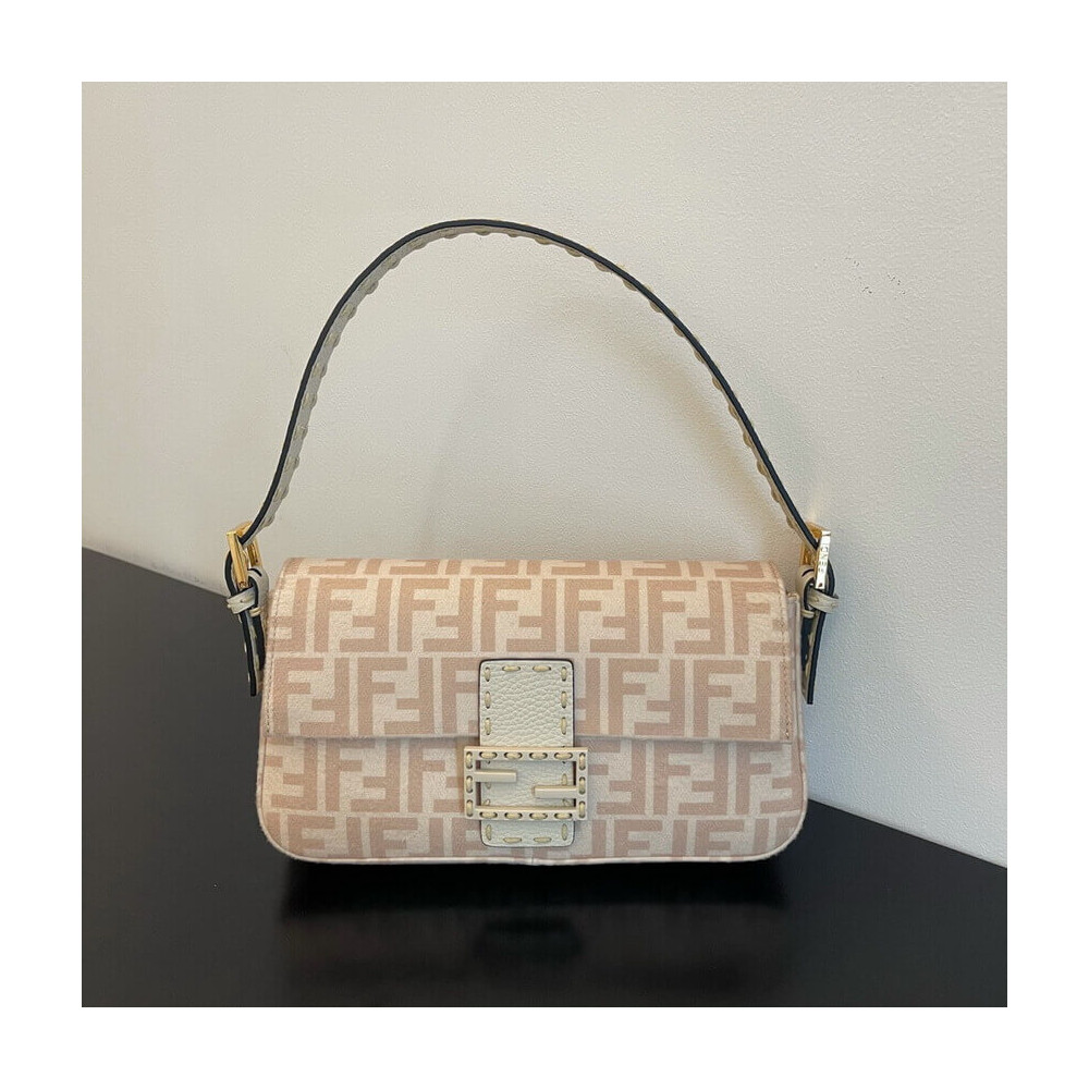 Fendi Baguette 1997 Beige FF Wool Bag 8BR792