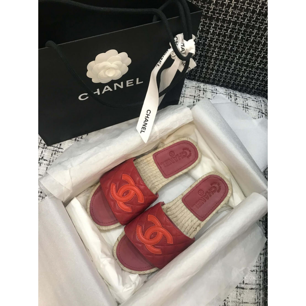 Chanel CC Quilted Mules G35604 Burgundy/Red