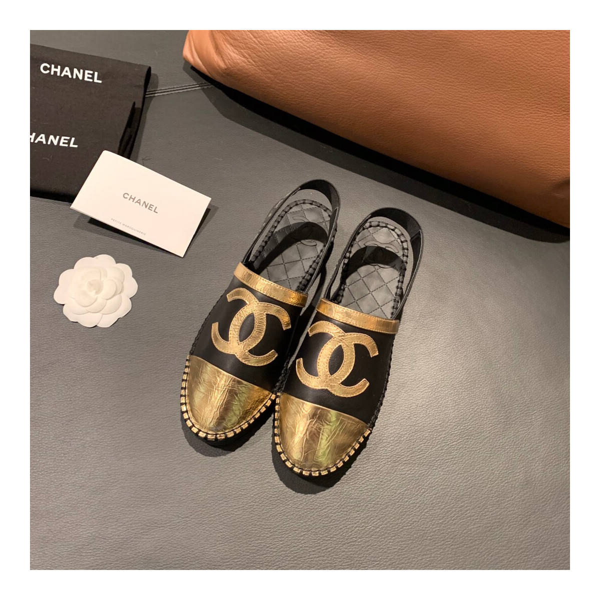 Chanel Slingback Espadrilles G34817 Black/Gold