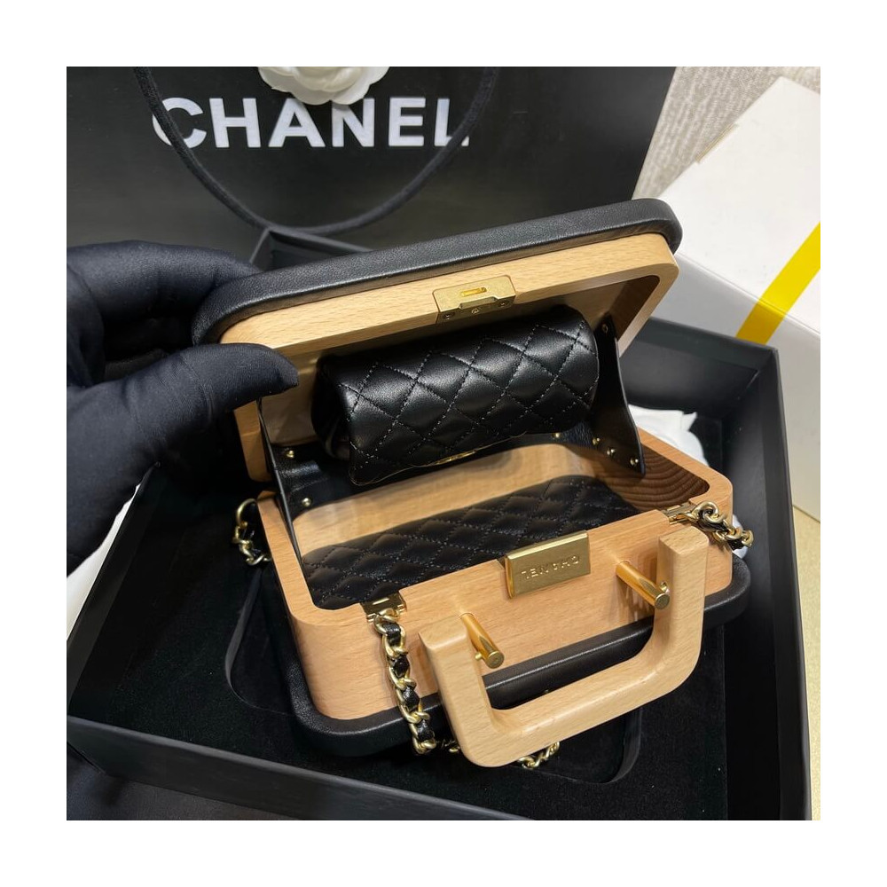 Chanel Vanity Case Beech Wood AS2926 Beige Black