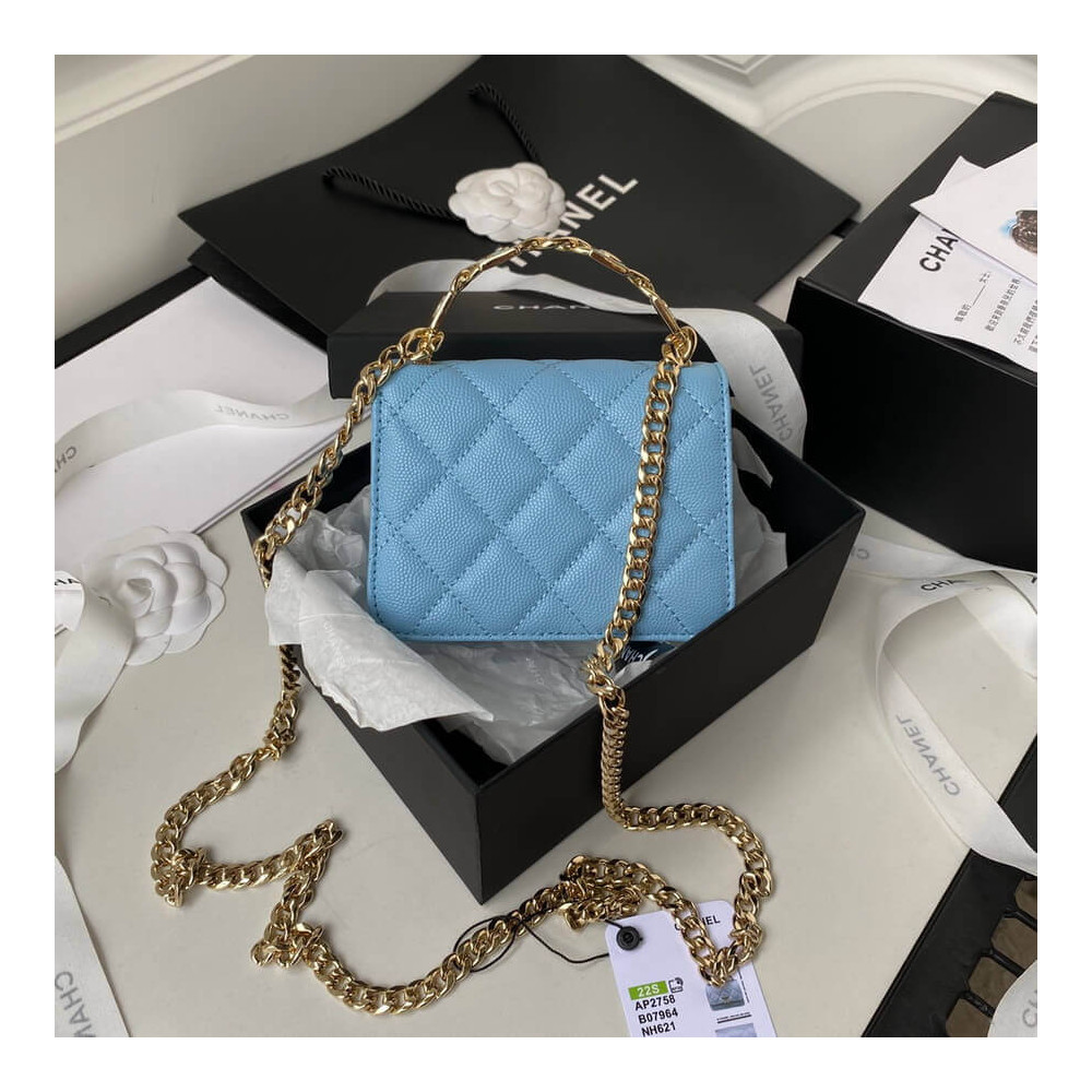 Chanel Enamel Handle Clutch with Chain in Grained Calfskin AP2758