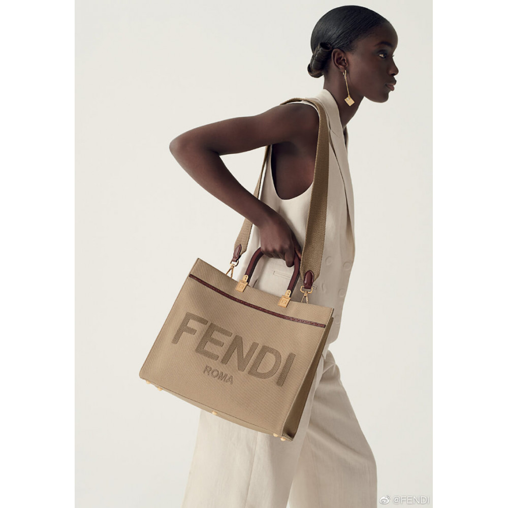 Fendi Medium Sunshine Tote Bag in Beige Canvas 8BH386