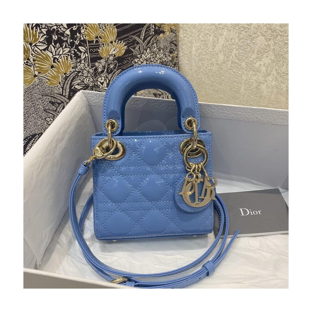 Christian Dior Micro Lady Dior Bag in Patent Cannage Calfskin S0856