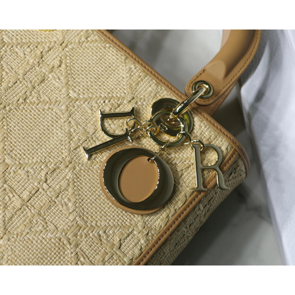 Christian Dior Medium Lady Dior Bag Natural Cannage Raffia M0565