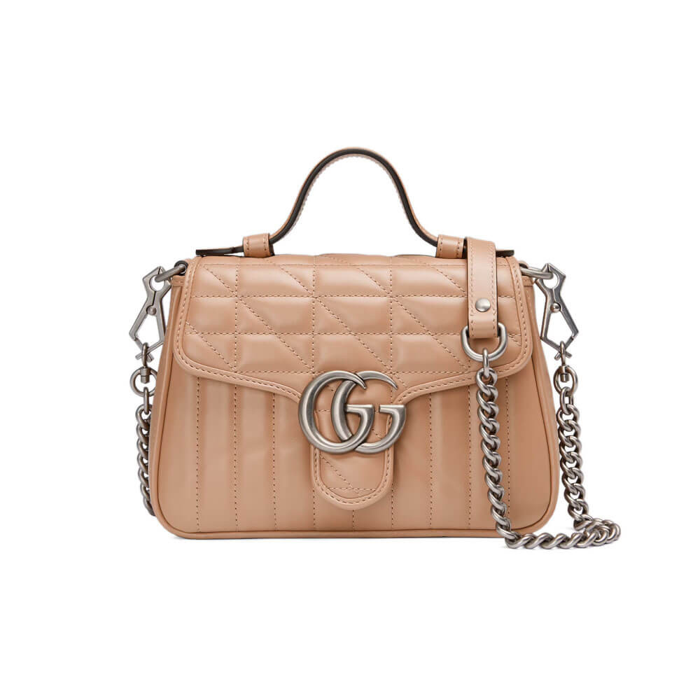 Gucci GG Marmont Rose Beige Matelasse Leather Mini Top Handle Bag 583571