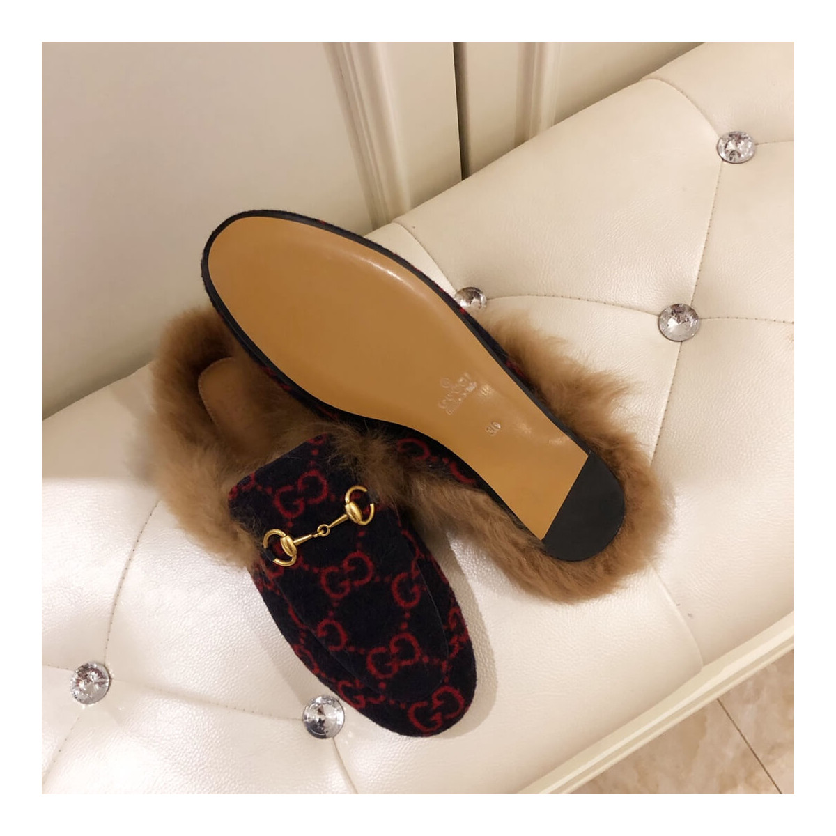 Gucci Princetown GG Velvet Slipper 448657 Black/Red