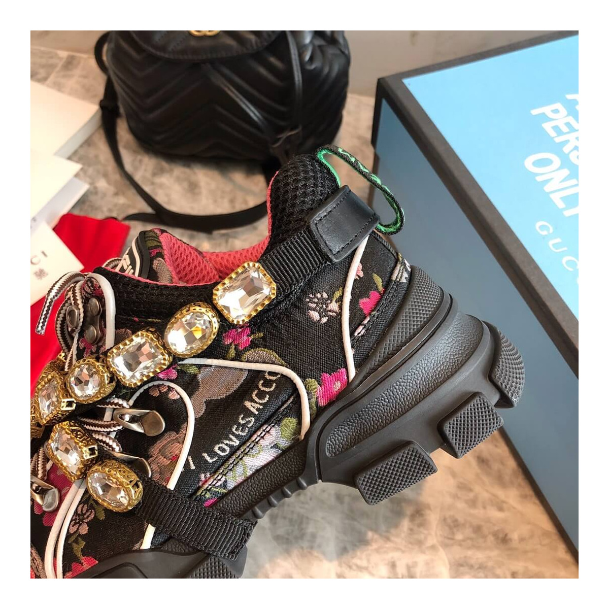 Gucci Flashtrek Sneaker With Removable Crystals 537355 Black