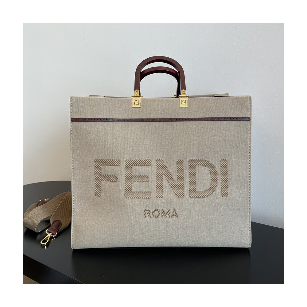 Fendi Large Sunshine Tote Bag in Beige Canvas 8BH372