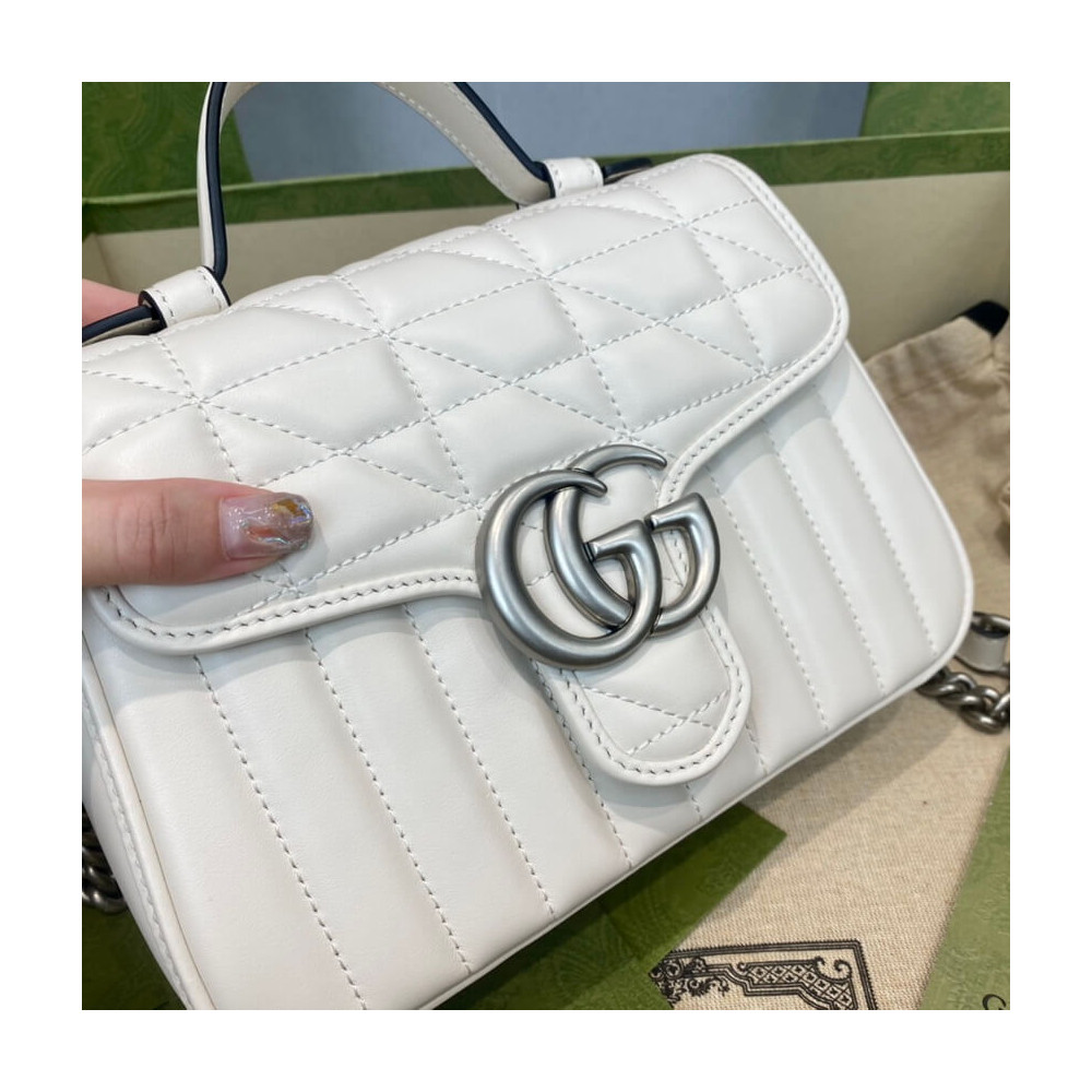 Gucci GG Marmont White Matelasse Leather Mini Top Handle Bag 583571