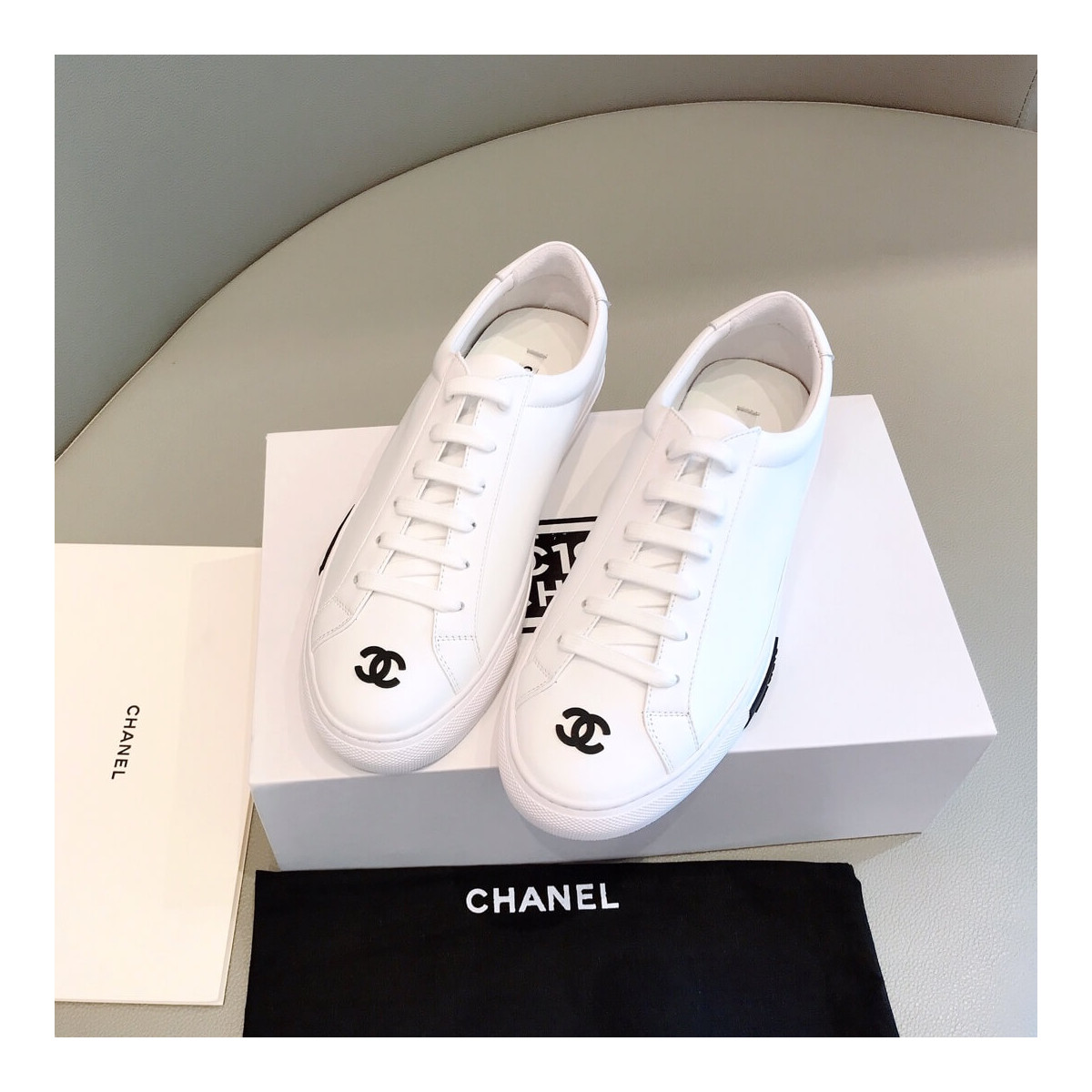 Chanel 2020ss Vintage Sneakers Embroidered Black Logo