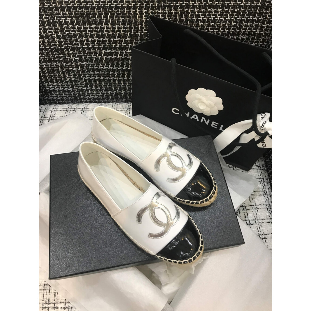 Chanel Patent Calfskin &amp; Metallic Goatskin Espadrilles G29762