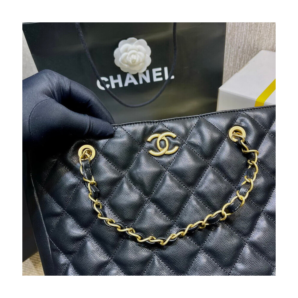 Chanel Grained Calfskin Shopping Tote Bag AS2030 Black