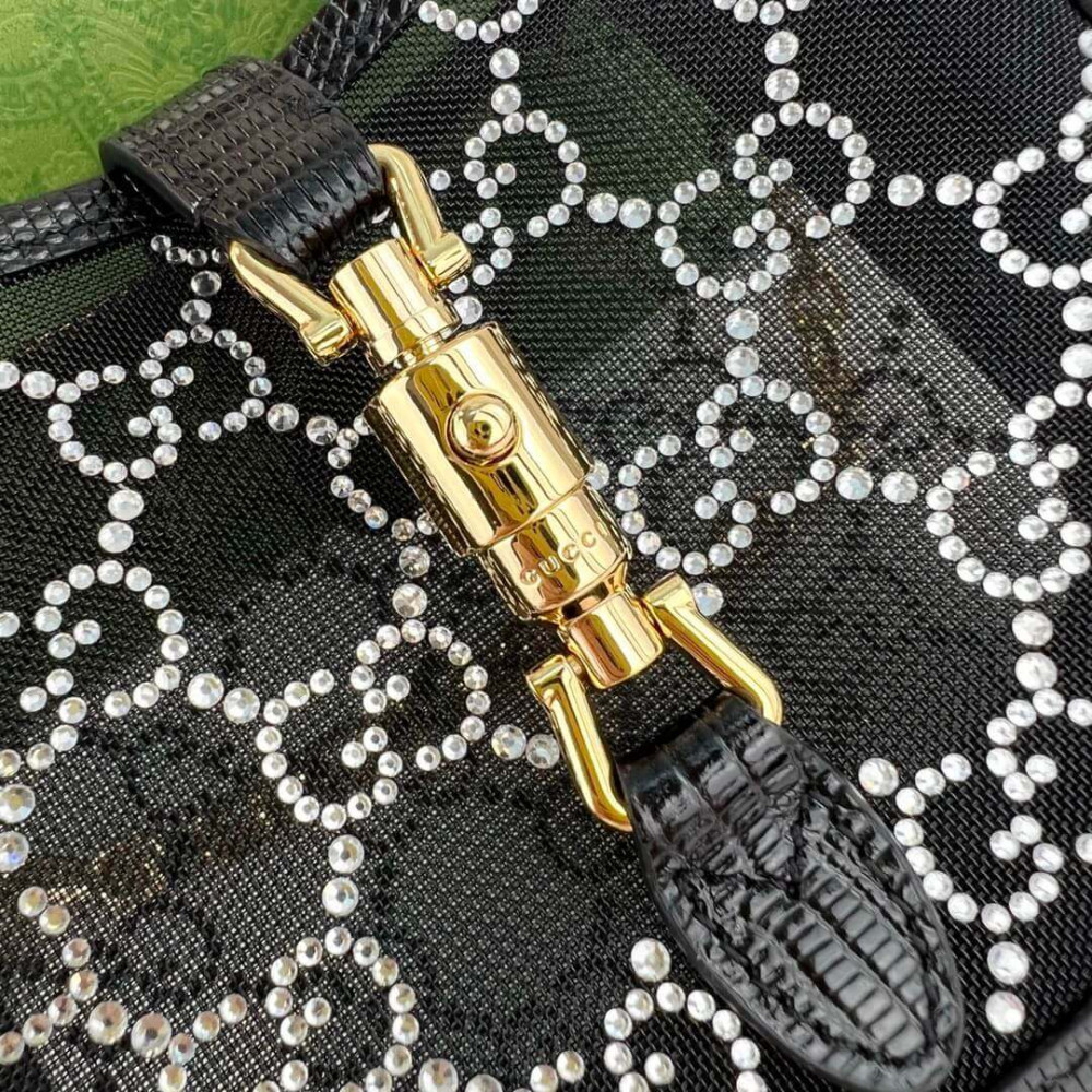 Gucci Jackie 1961 Mini Crystal GG Lizard Bag 677027 Black