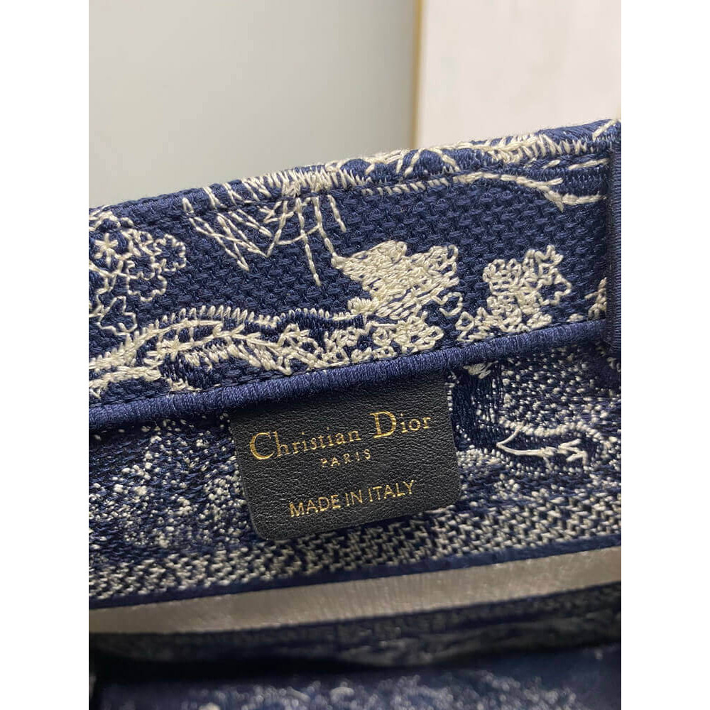 Christian Dior Small Book Tote Bag 26cm Toile De Jouy Embroidery Blue