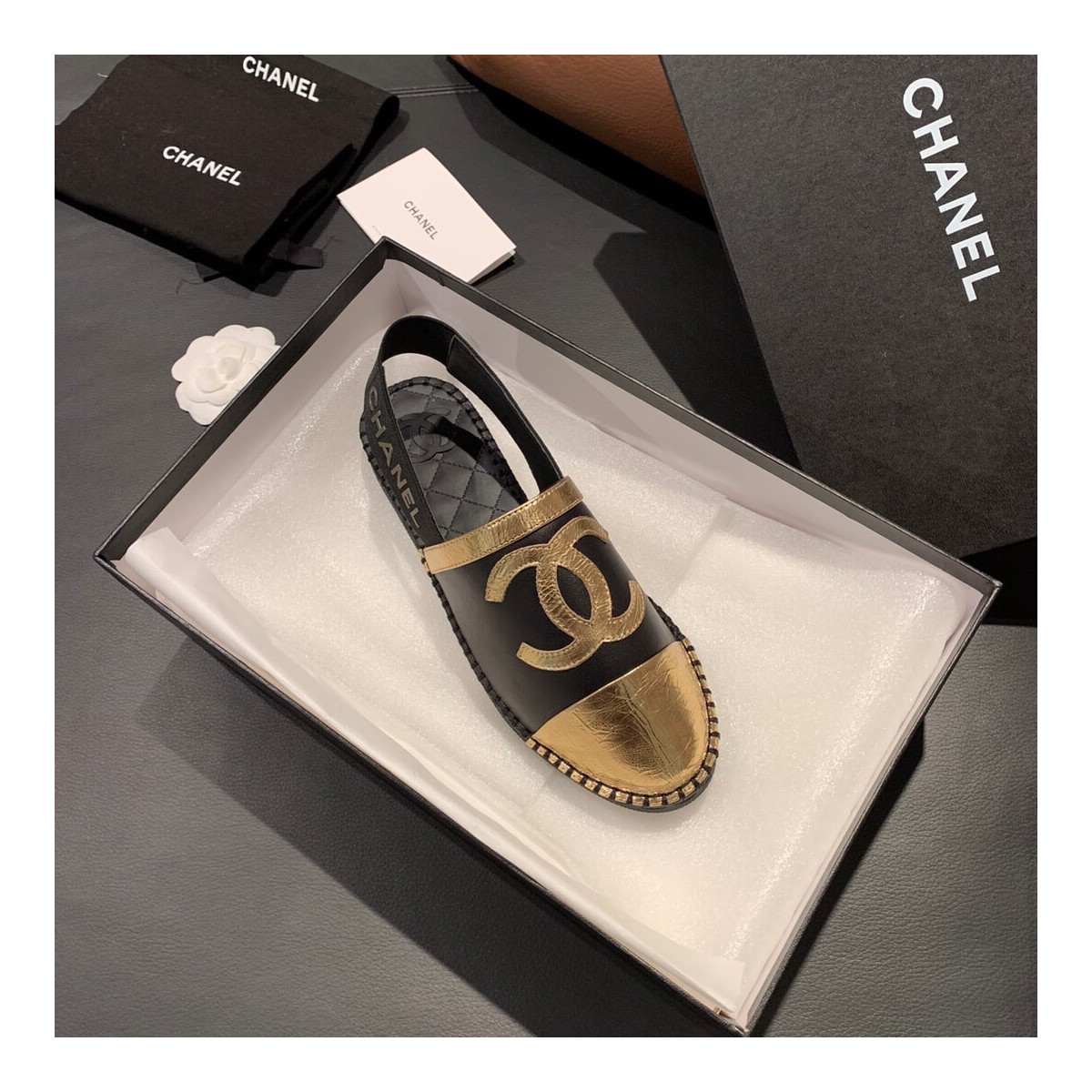 Chanel Slingback Espadrilles G34817 Black/Gold