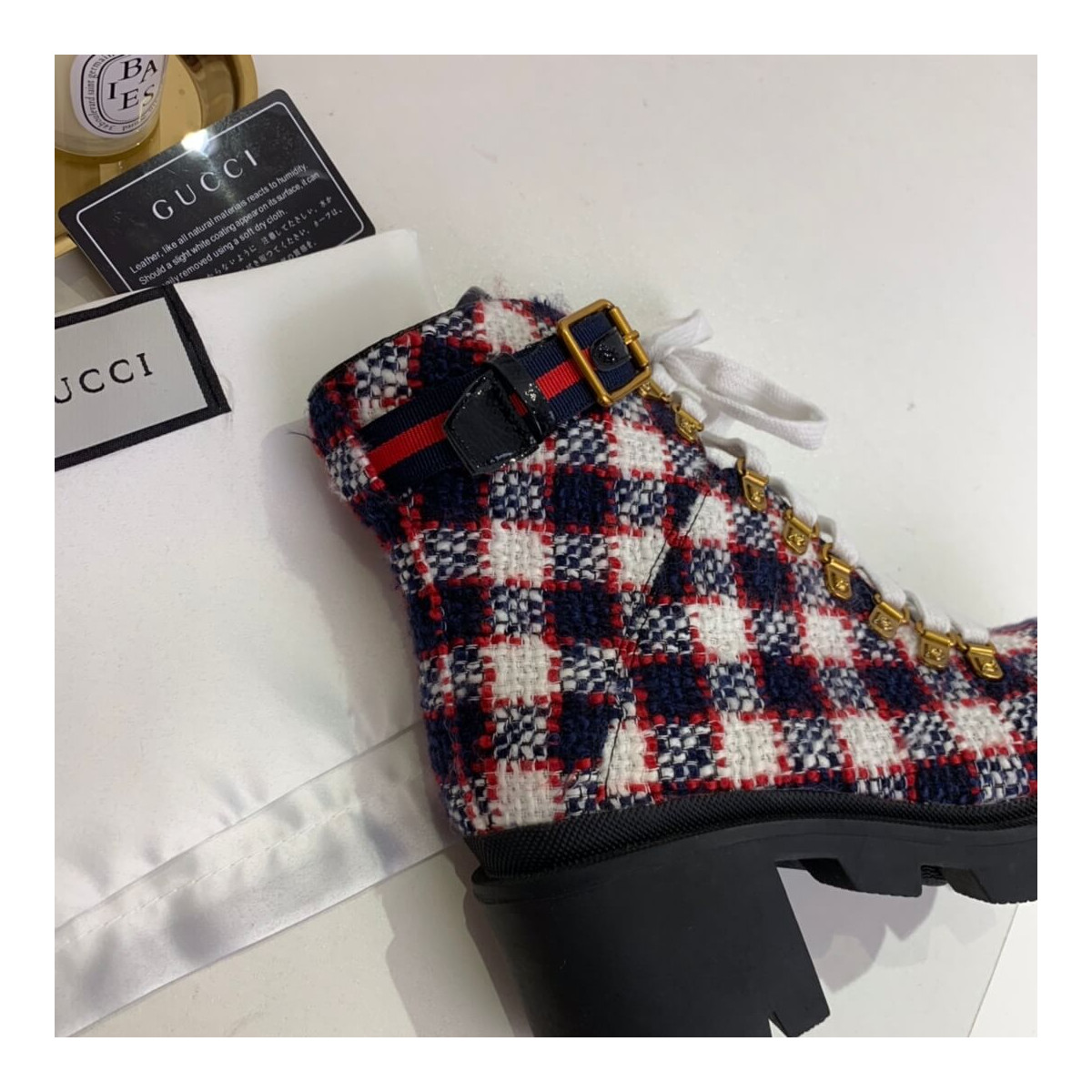 Gucci Check Tweed Ankle Boot 578585