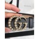 Gucci 30mm Leather Belt With Pearl Double G 453260