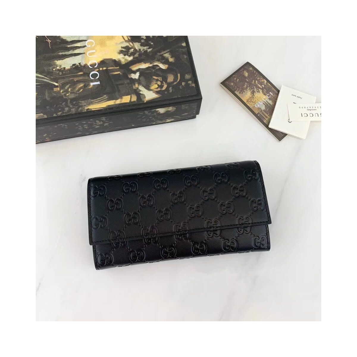 Gucci Black Signature Leather Continental Wallet 410100