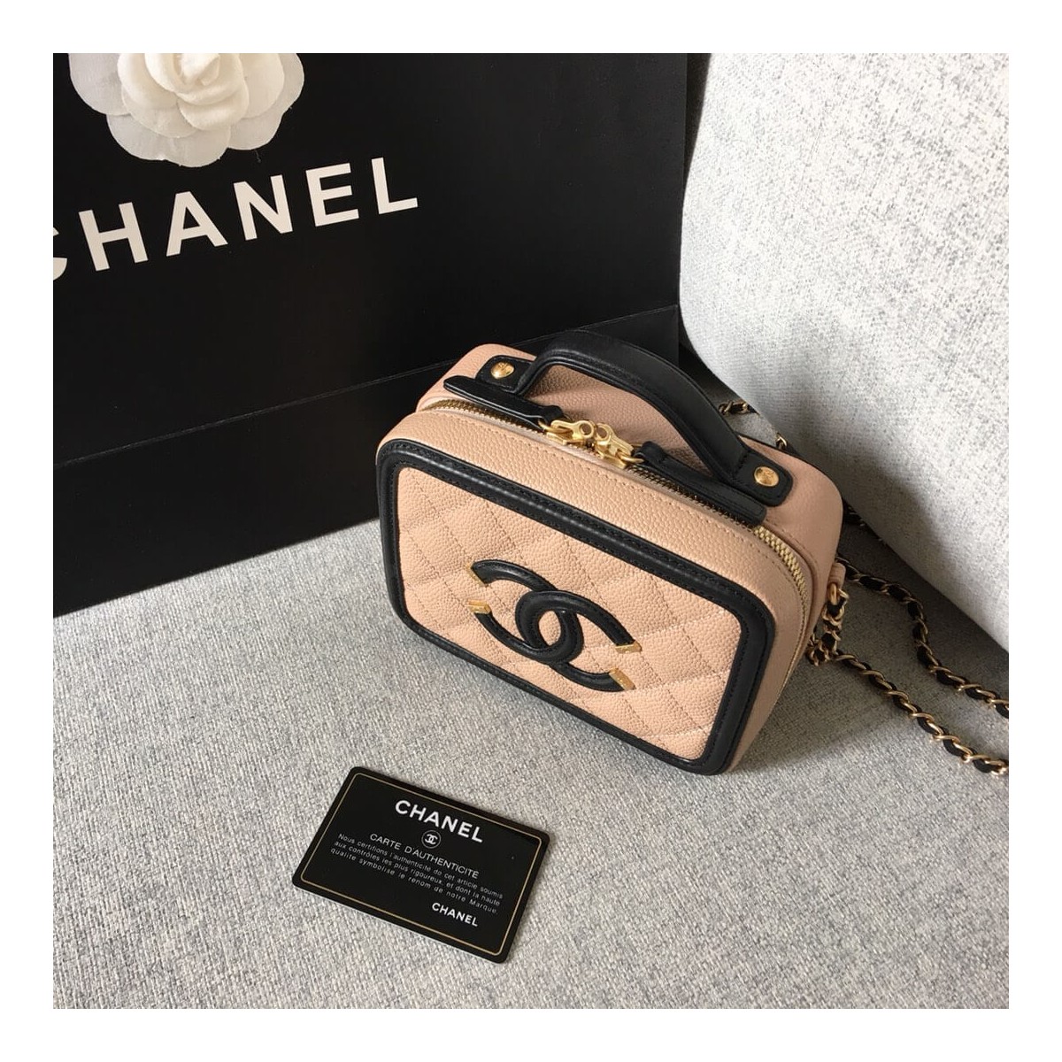 Chanel Quilted Caviar Small Vanity Case A93342