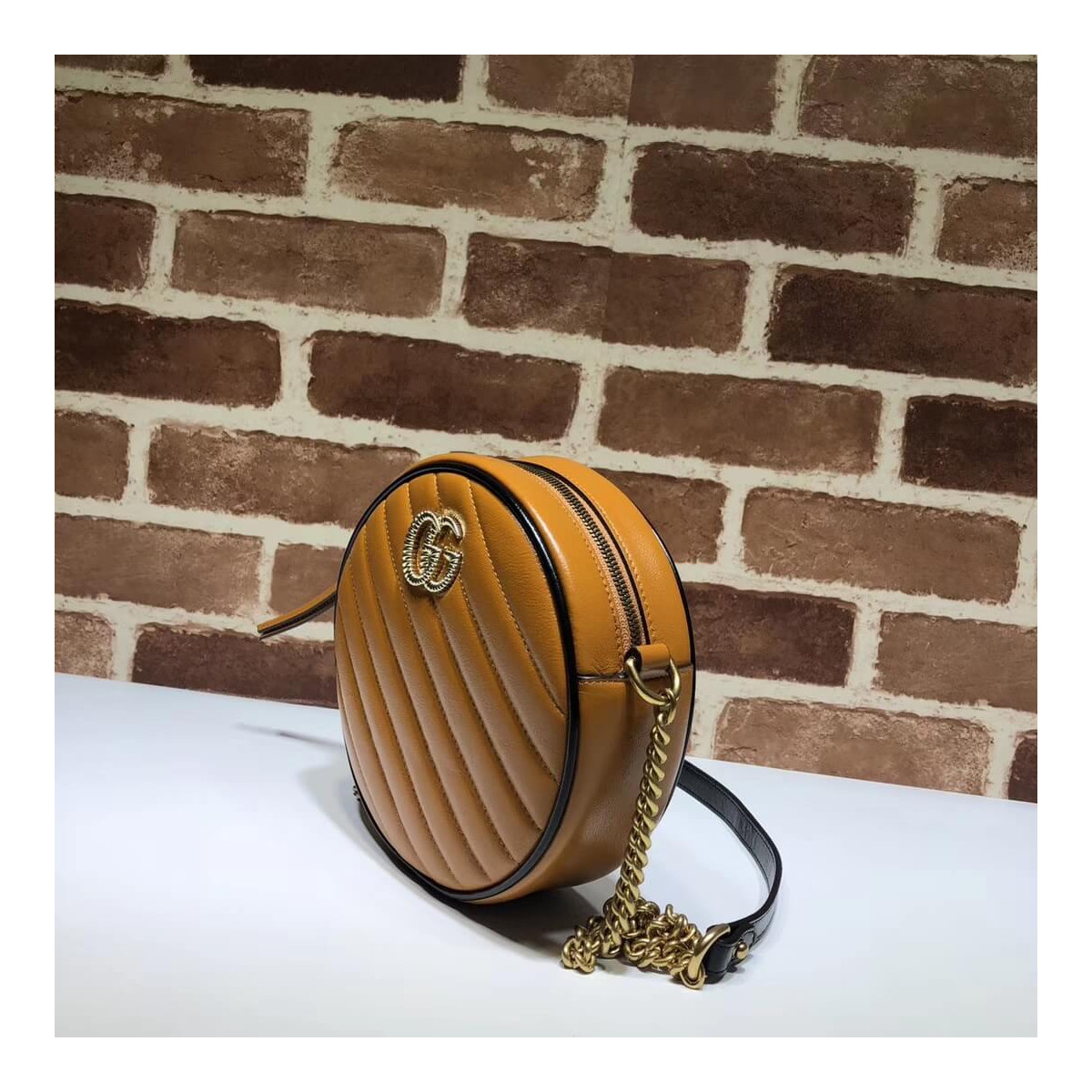 Gucci GG Marmont Mini Round Shoulder Bag 550154 Cognac