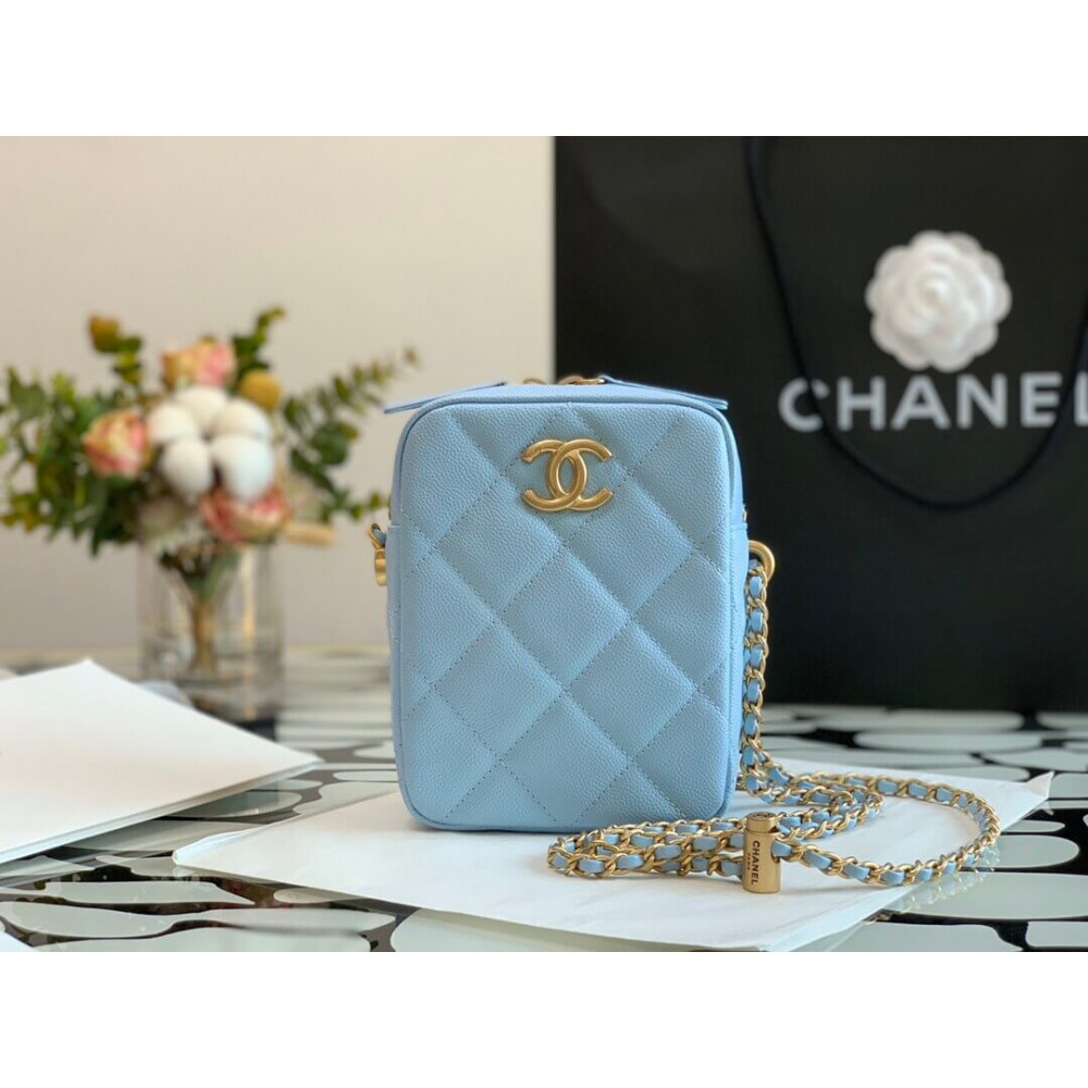 Chanel Caviar Calfskin Pearl Crush Gold Ball Phone Clutch With Chain 99098