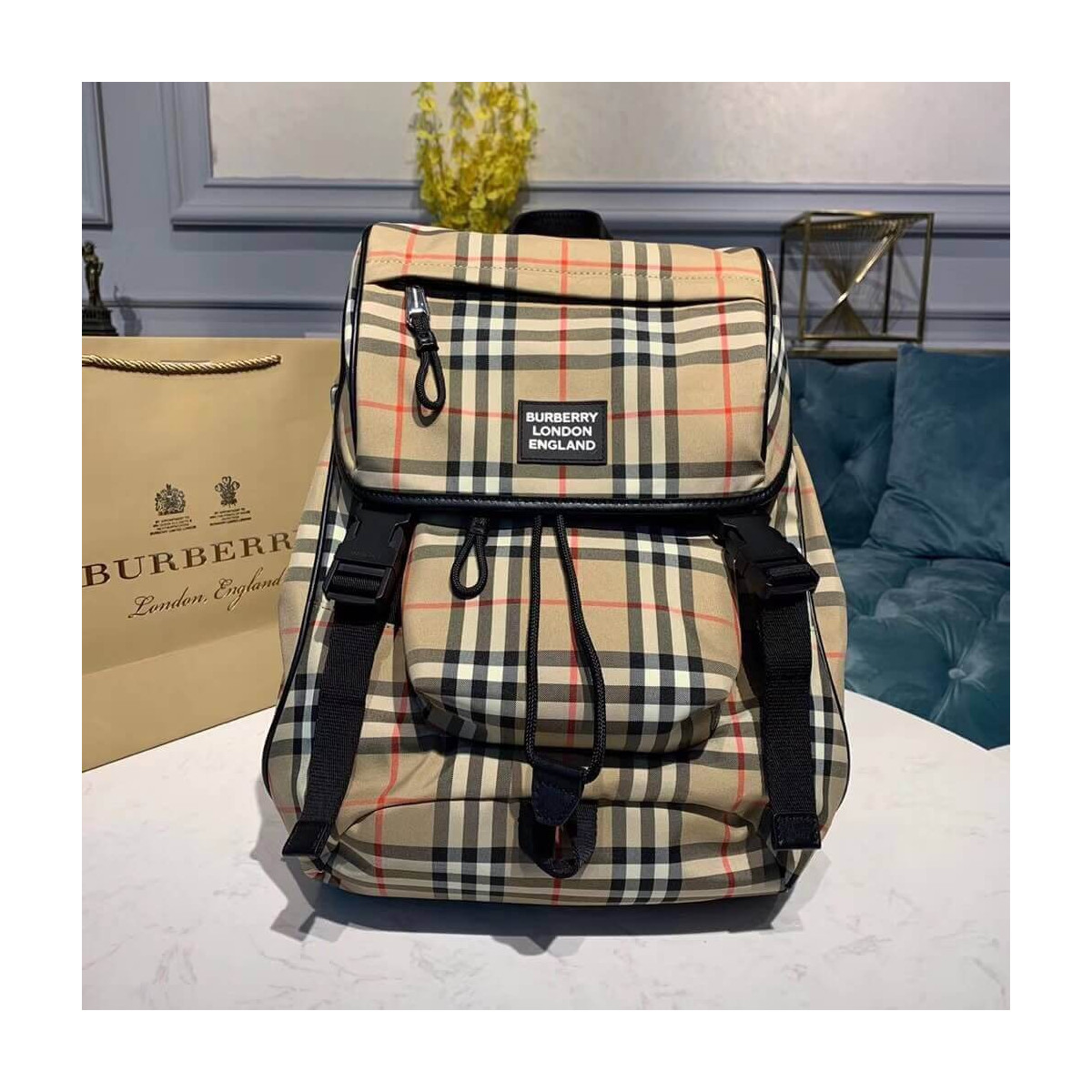 Burberry Logo Detail Vintage Check Backpack 80177361