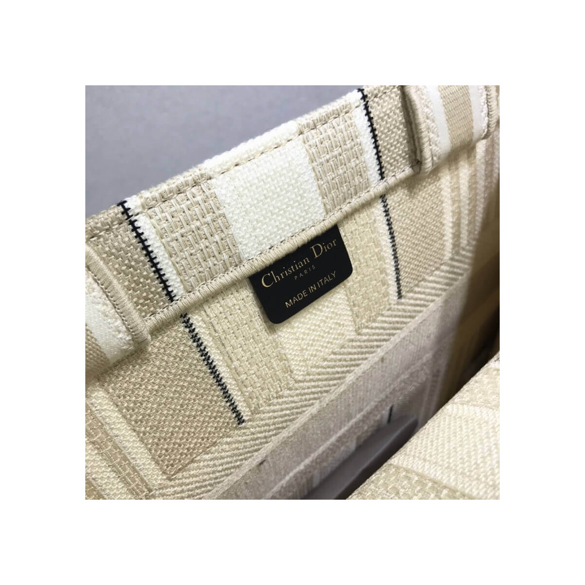 Dior Small Book Tote Beige Stripes Embroidery M1296