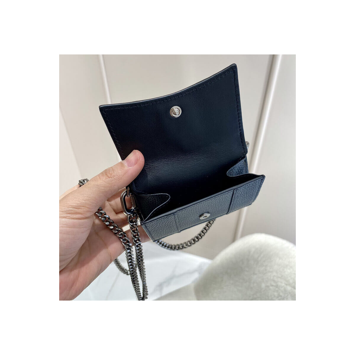 Balenciaga Black Hourglass Chain Strap Leather Wallet