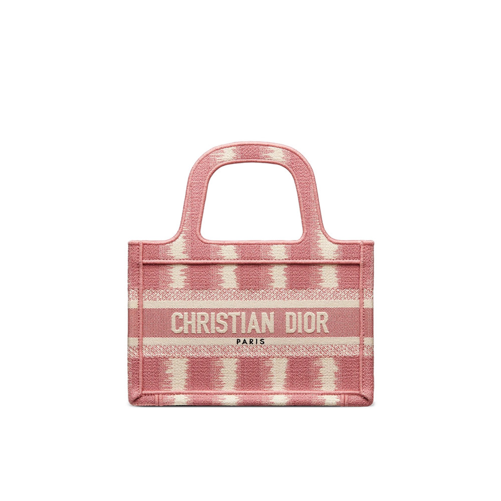 Christian Dior Mini Book Tote Pink D-Stripes Embroidery S5475