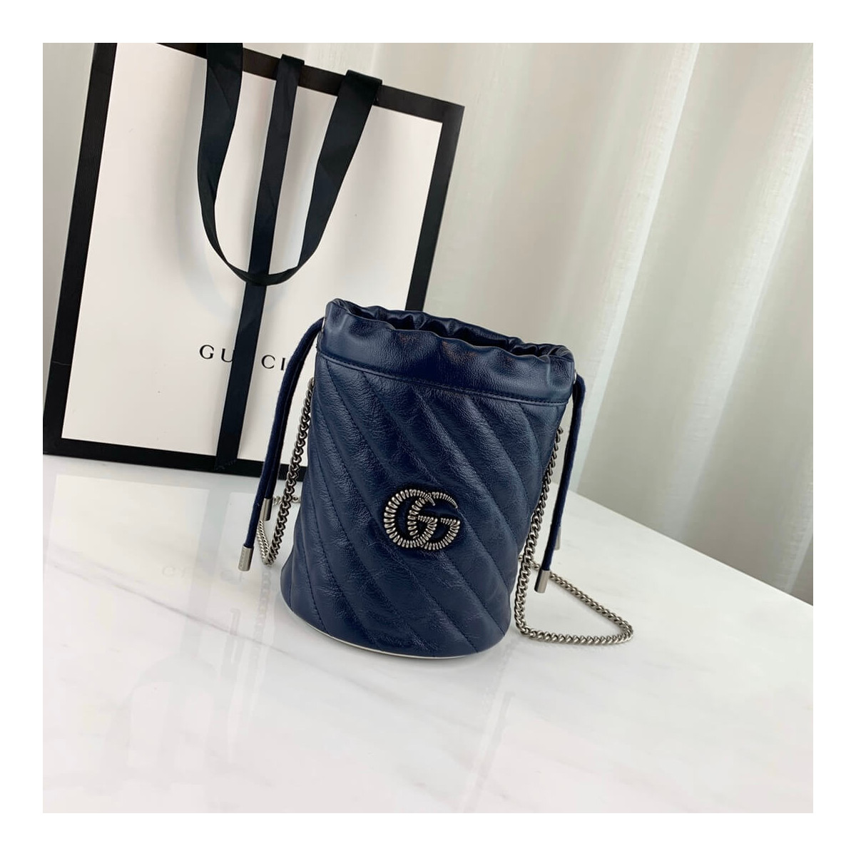 Gucci GG Marmont Mini Bucket Bag 573817 Blue