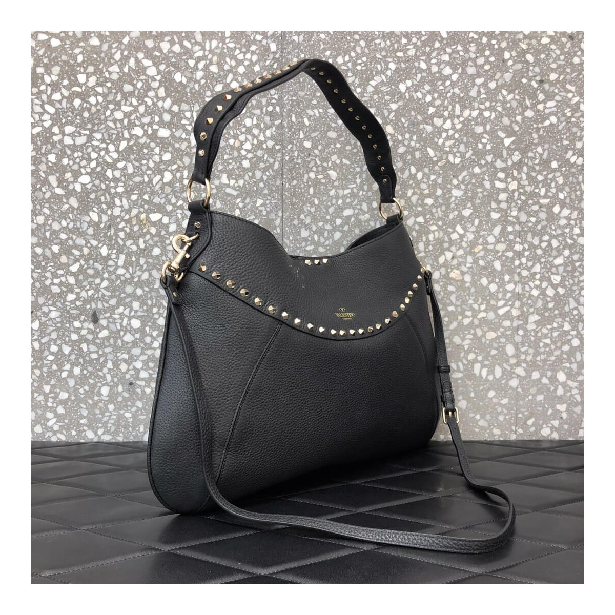 Valentino Garavani Twinkle Studded Medium Leather Hobo Bag 2091