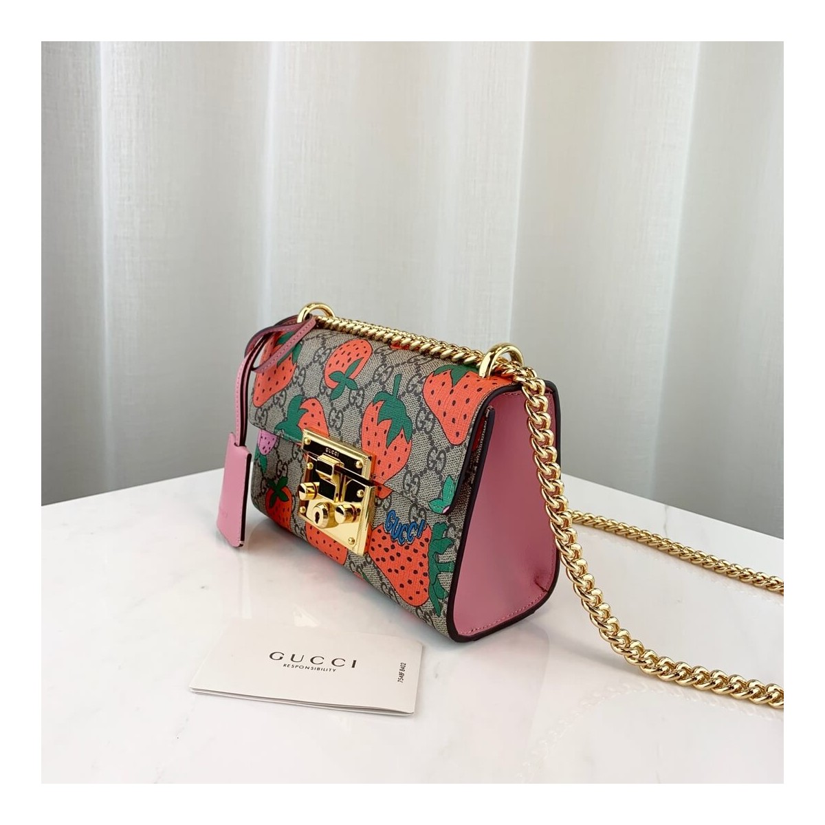 Gucci Padlock GG Strawberry Small Shoulder Bag 409487