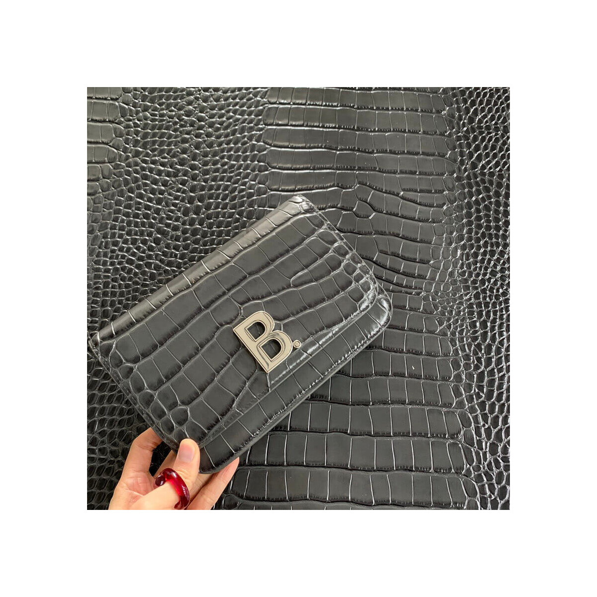 Balenciaga B Croc-Embossed Wallet On Chain