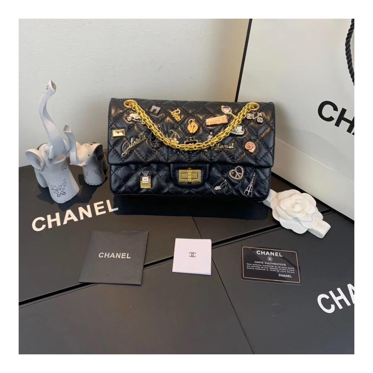 Chanel Aged Calfskin Lucky Charms 2.55 Flap Bag A01112