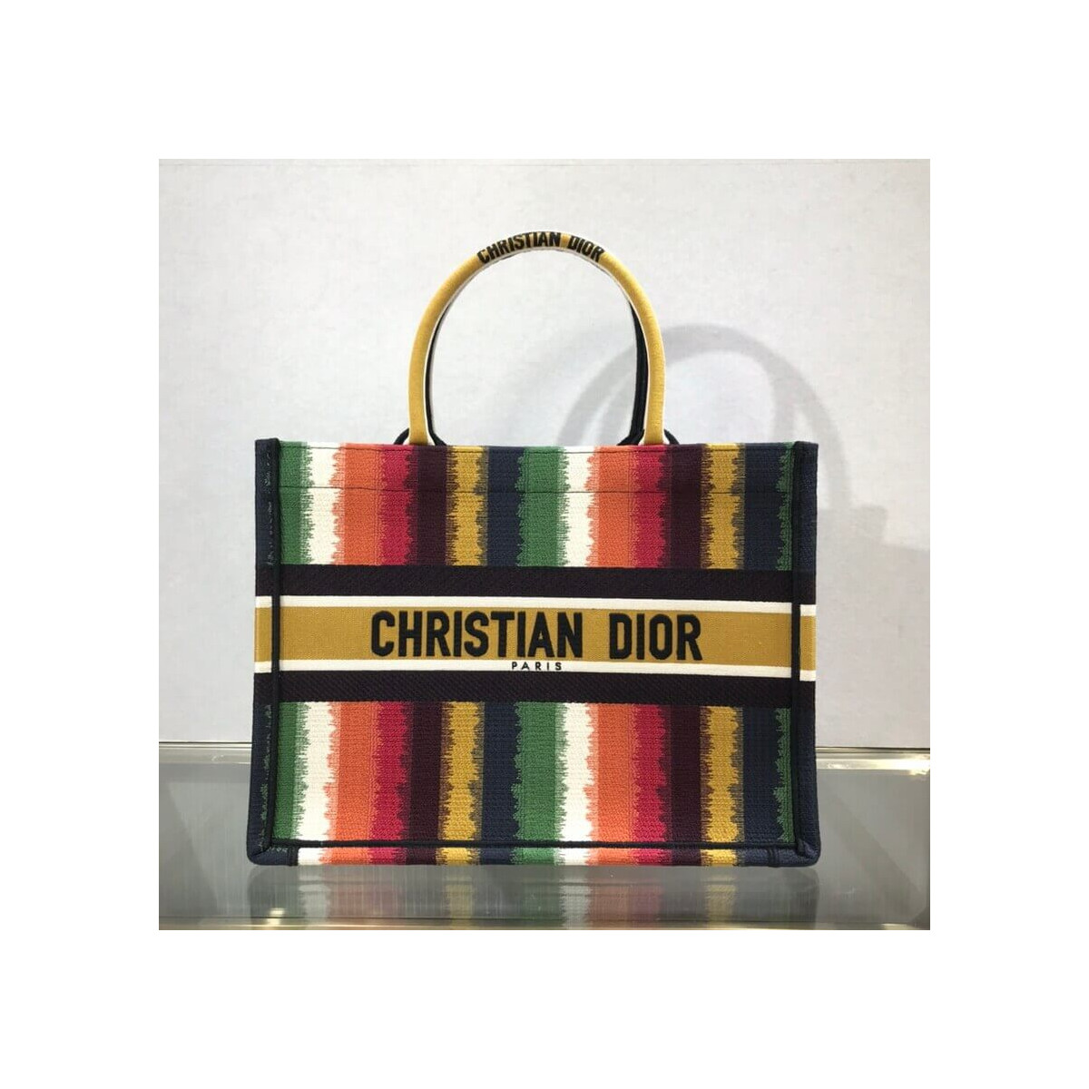 Dior Small Book Tote Multicolor D-Stripes Embroidery M1296