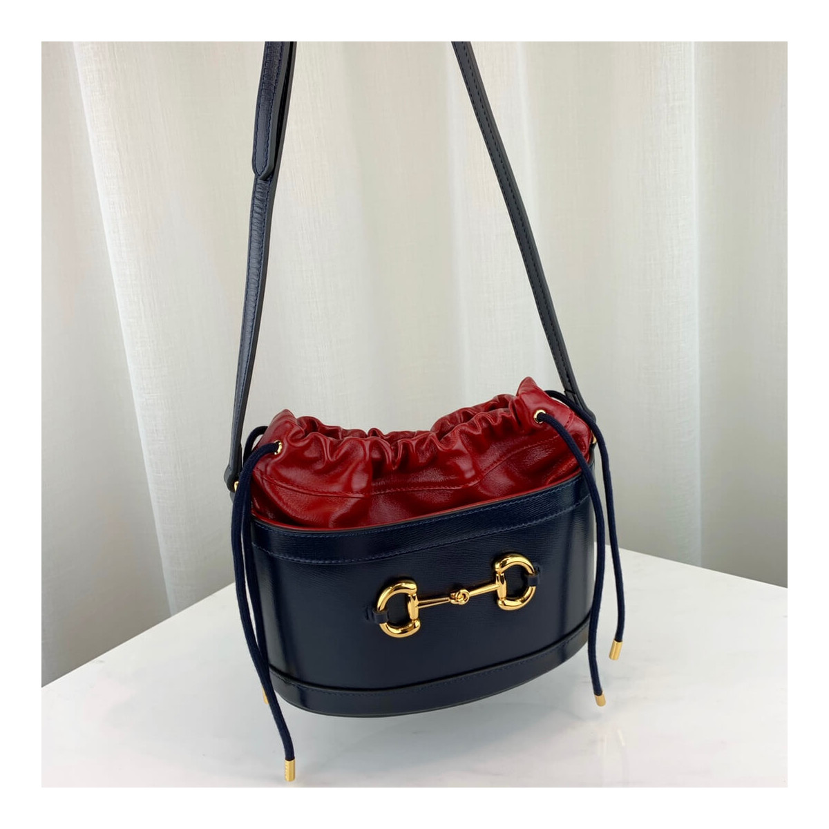 Gucci 1955 Horsebit Bucket Bag 602118 Blue/Red