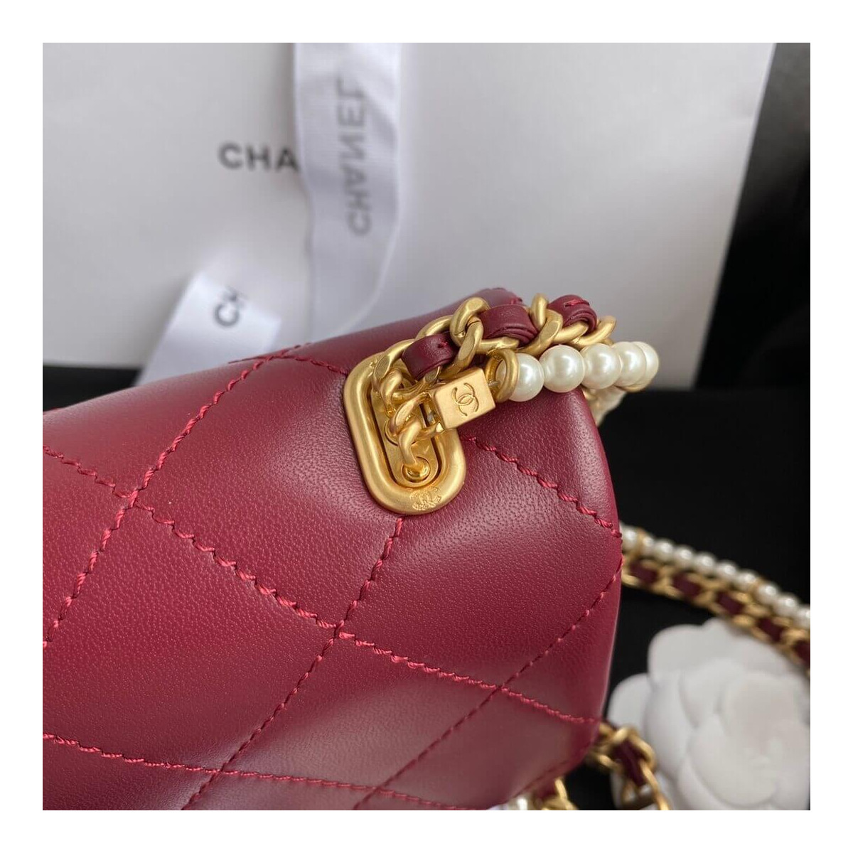 Chanel Crystal Pearls Chain Flap Bag AS2210