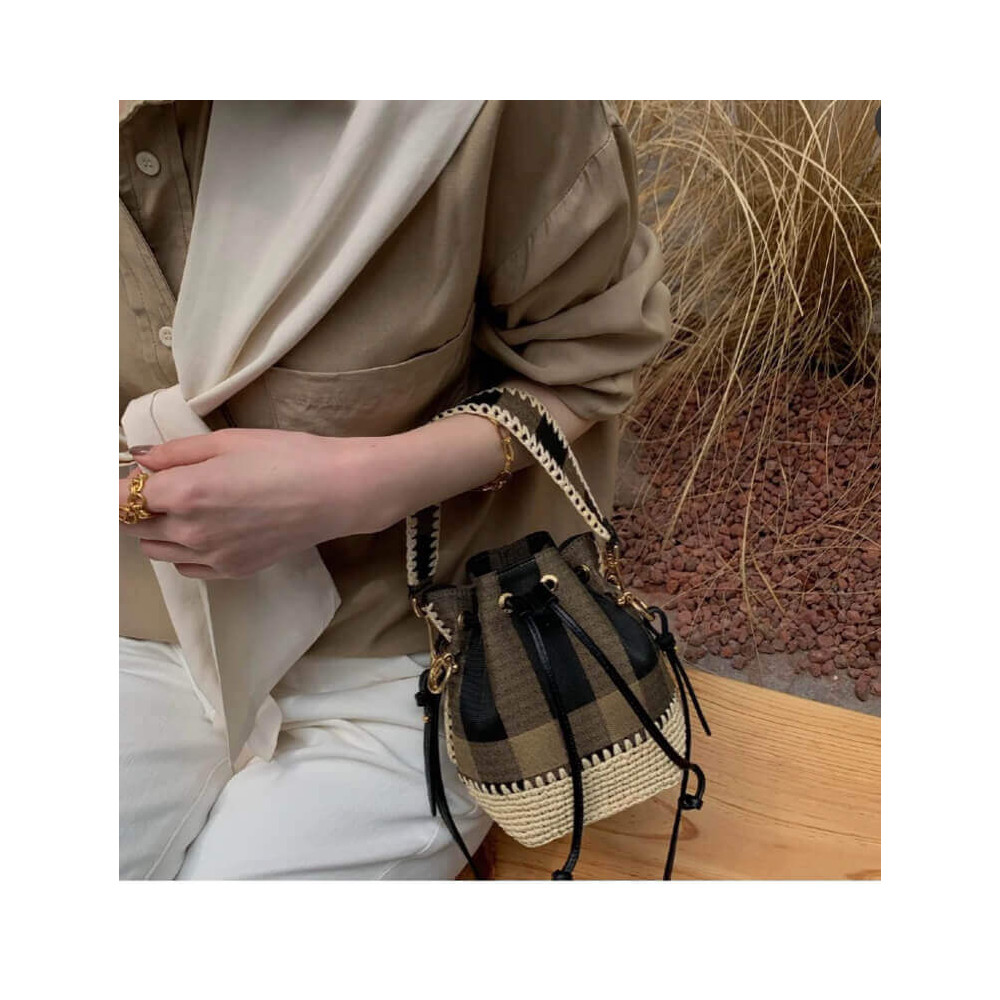 Fendi Brown Mon Tresor Mini Canvas &amp; Raffia Bucket Bag 2028