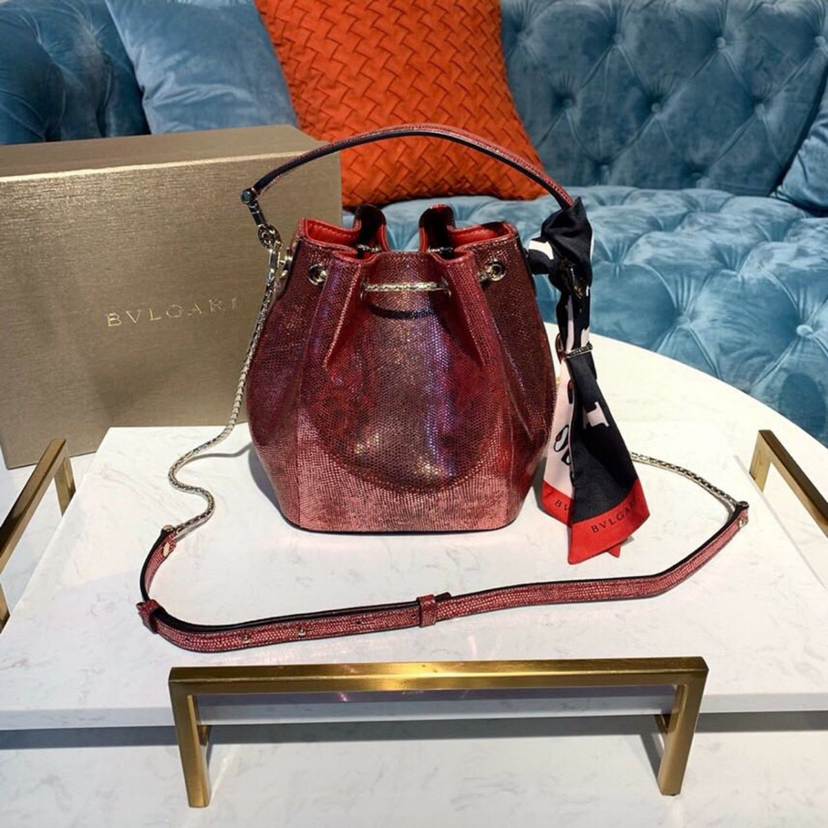 Bvlgari Serpenti Forever Bucket Bag 18cm in Karung Skin 289281 Red