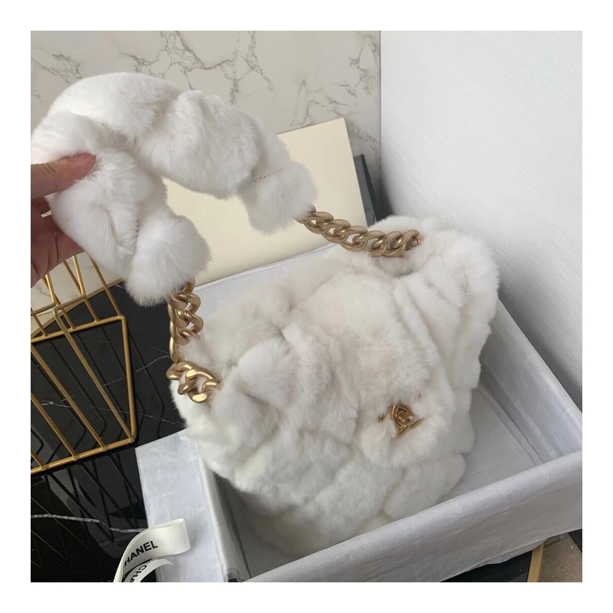 Chanel Shearling Lambskin Bucket Bag AS2241