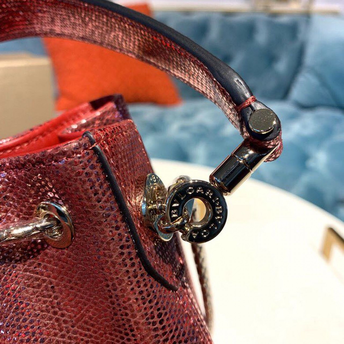 Bvlgari Serpenti Forever Bucket Bag 18cm in Karung Skin 289281 Red