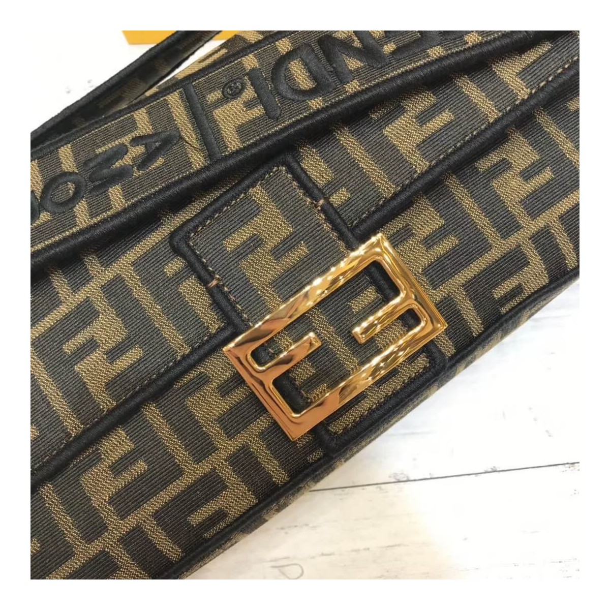 Fendi Brown Fabric Baguette Bag 8BR600