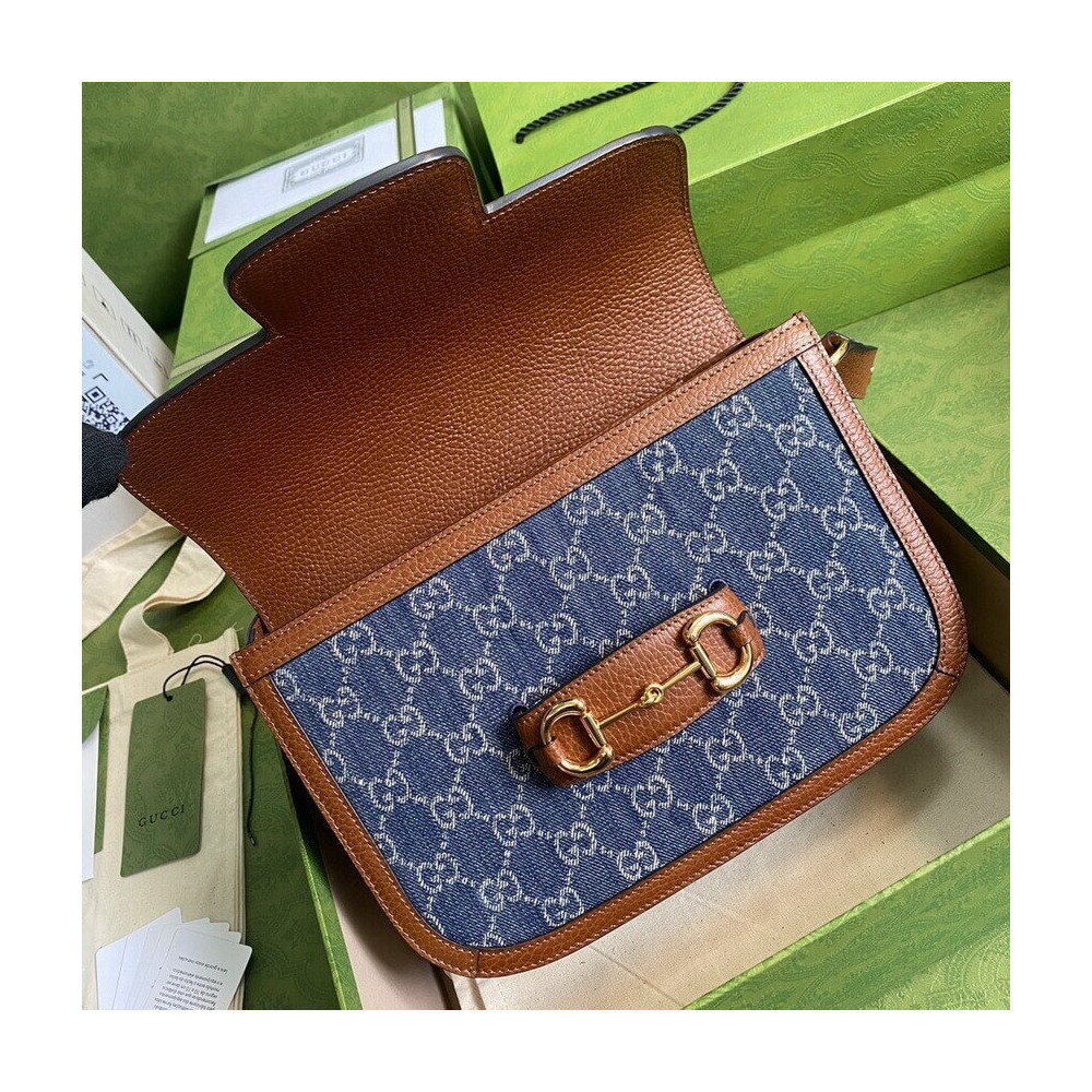 Gucci Horsebit 1955 Small Bag 602204 in Blue Denim