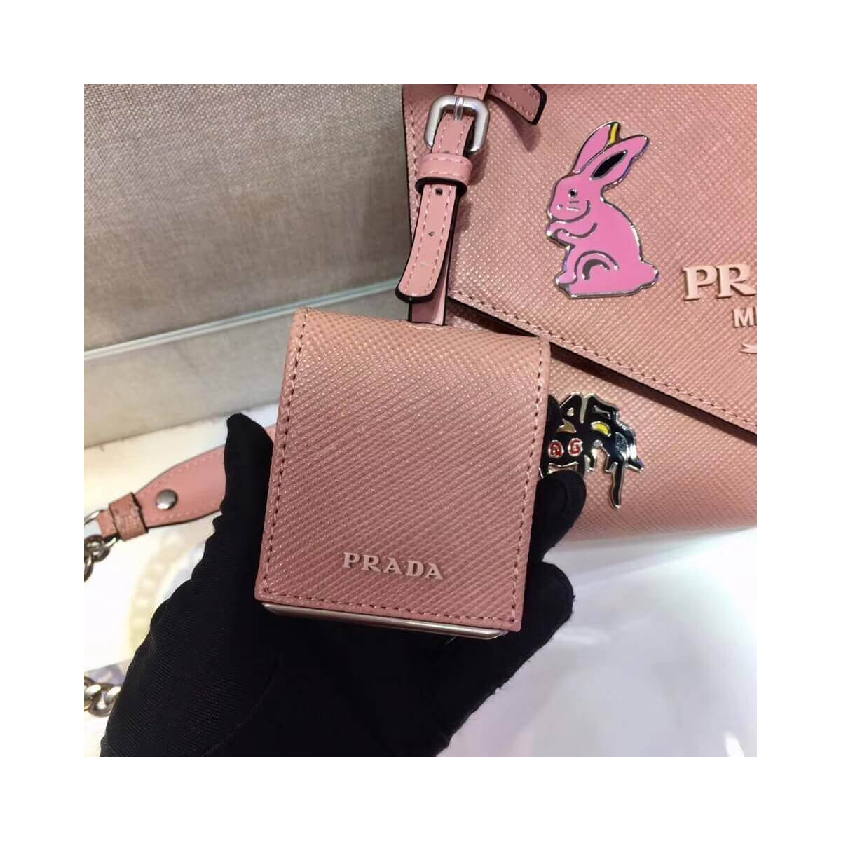 Prada Decal Rabbit Monochrome Logo Shoulder Bag 1BD127