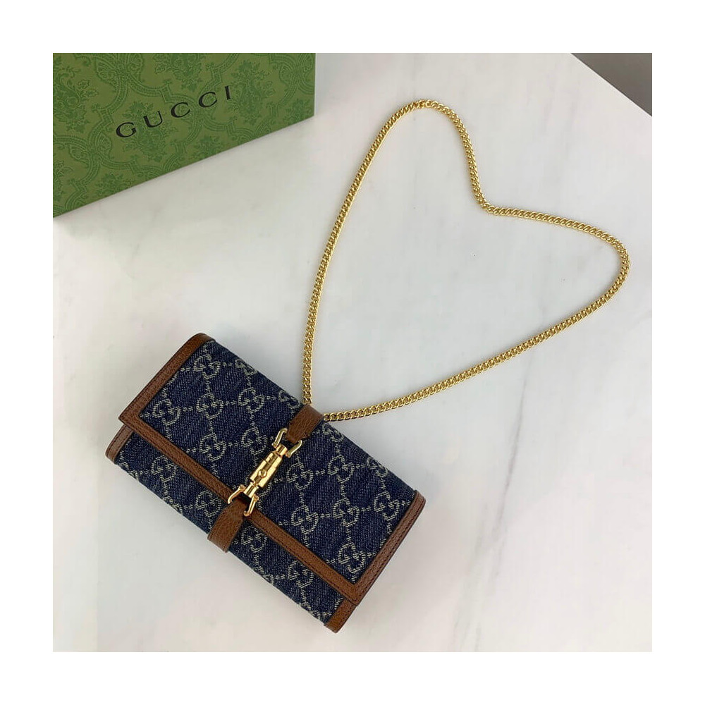 Gucci Jackie 1961 Chain Wallet 652681 in Blue Denim