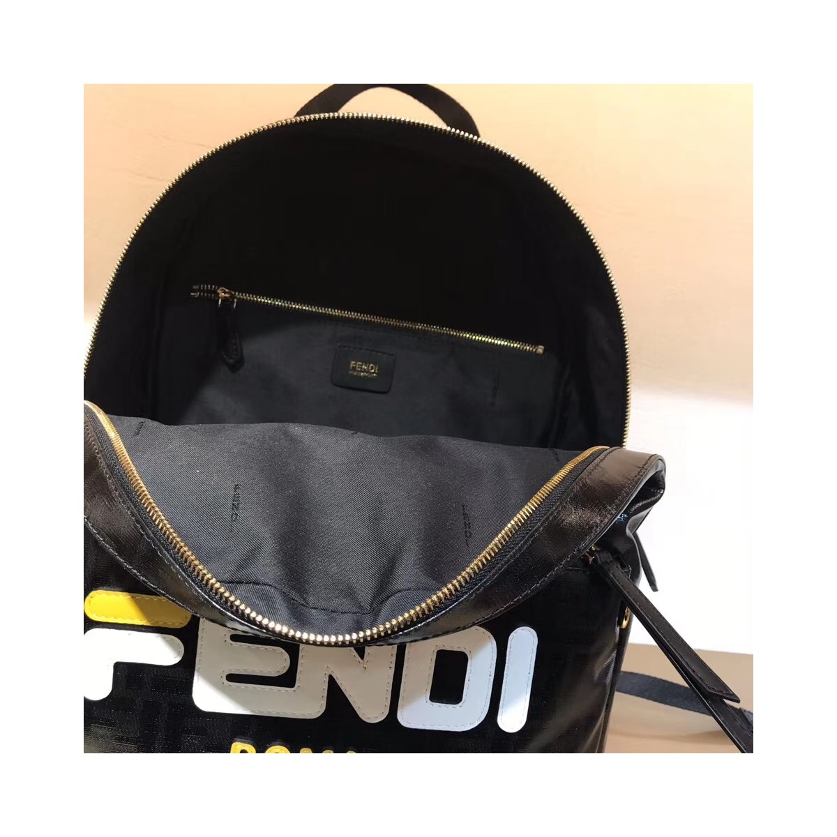 Fendi Mania Logo Zucca Coated Medium Black Canvas Backpack 8BZ039