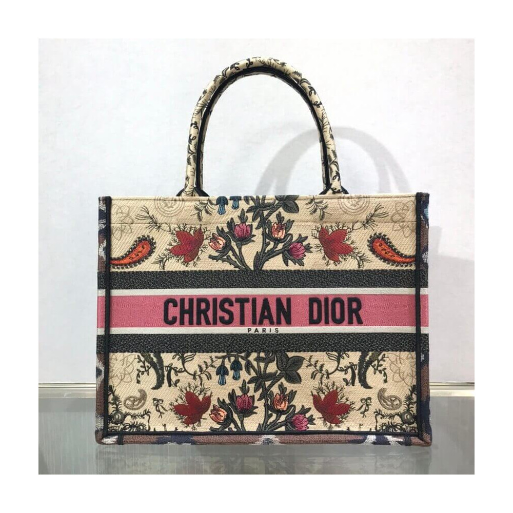 Christian Dior Small Book Tote Broderie Flowers Multicolore M1296